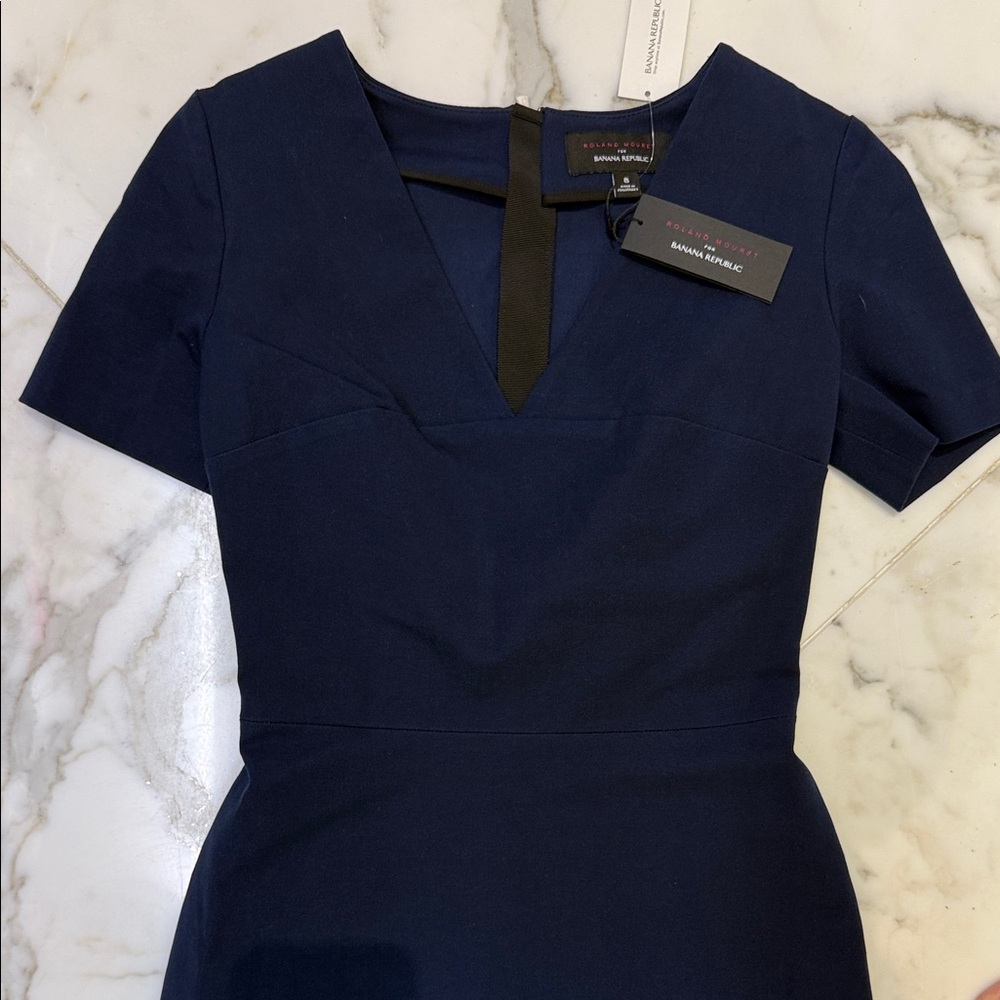 Roland Mouret for Banana Republic Elegant Navy Blue cotton stretch Dress -NWT - Picture 2 of 9